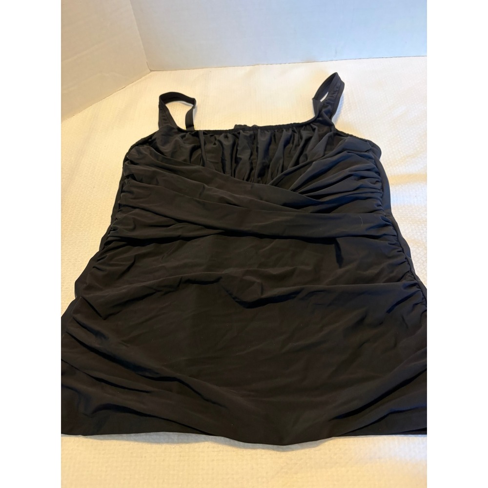 Lands End Womens Black Ruched Surplice Tankini Swim Top Underwire Size 8